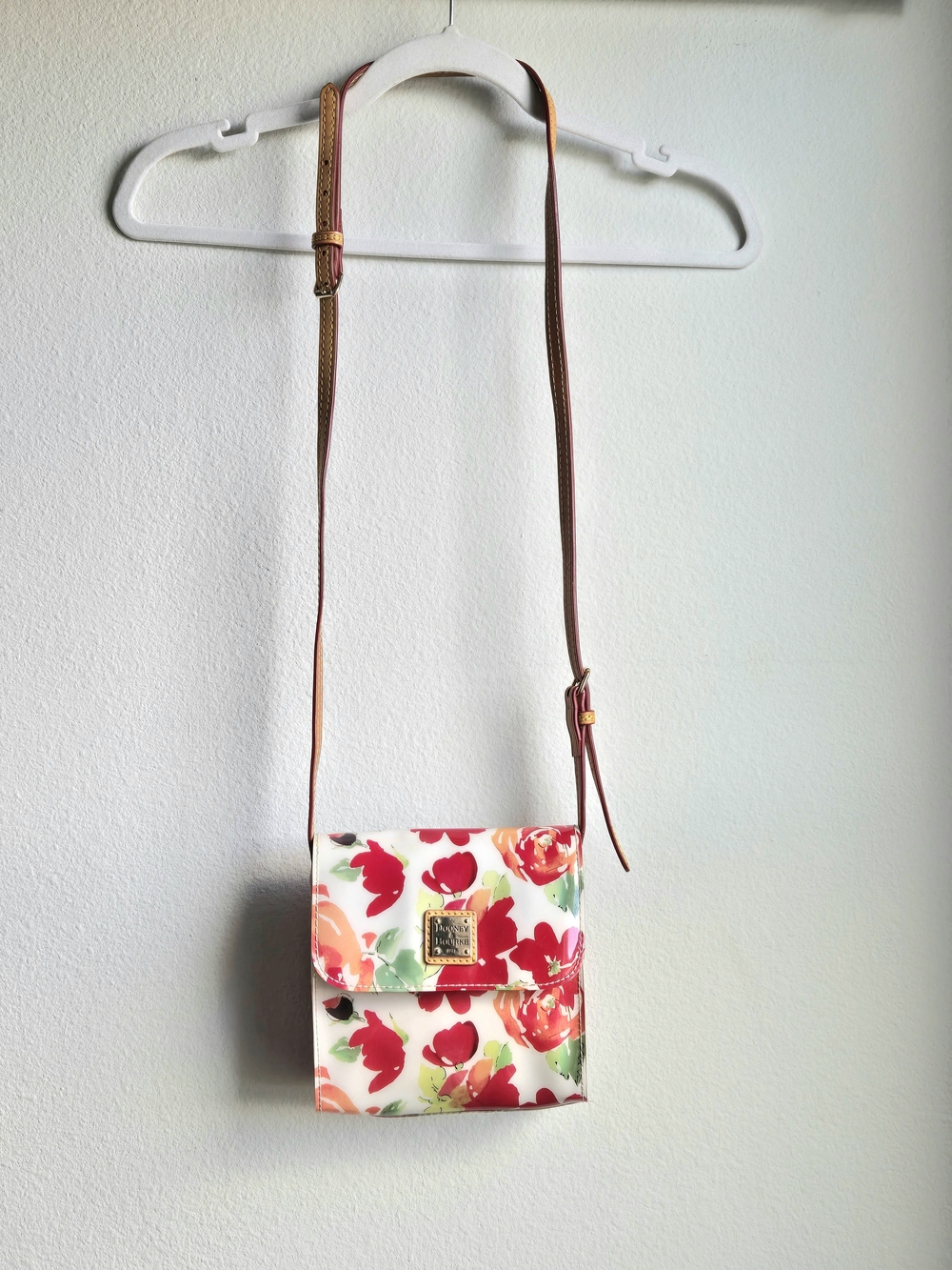 Dooney & Bourke White Floral Crossbody with Brown Strap Purse